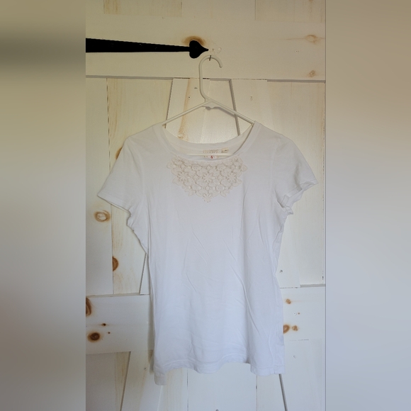 Anthropologie Tops - Anthropologie White Short-Sleeve Tee with Crochet Yoke